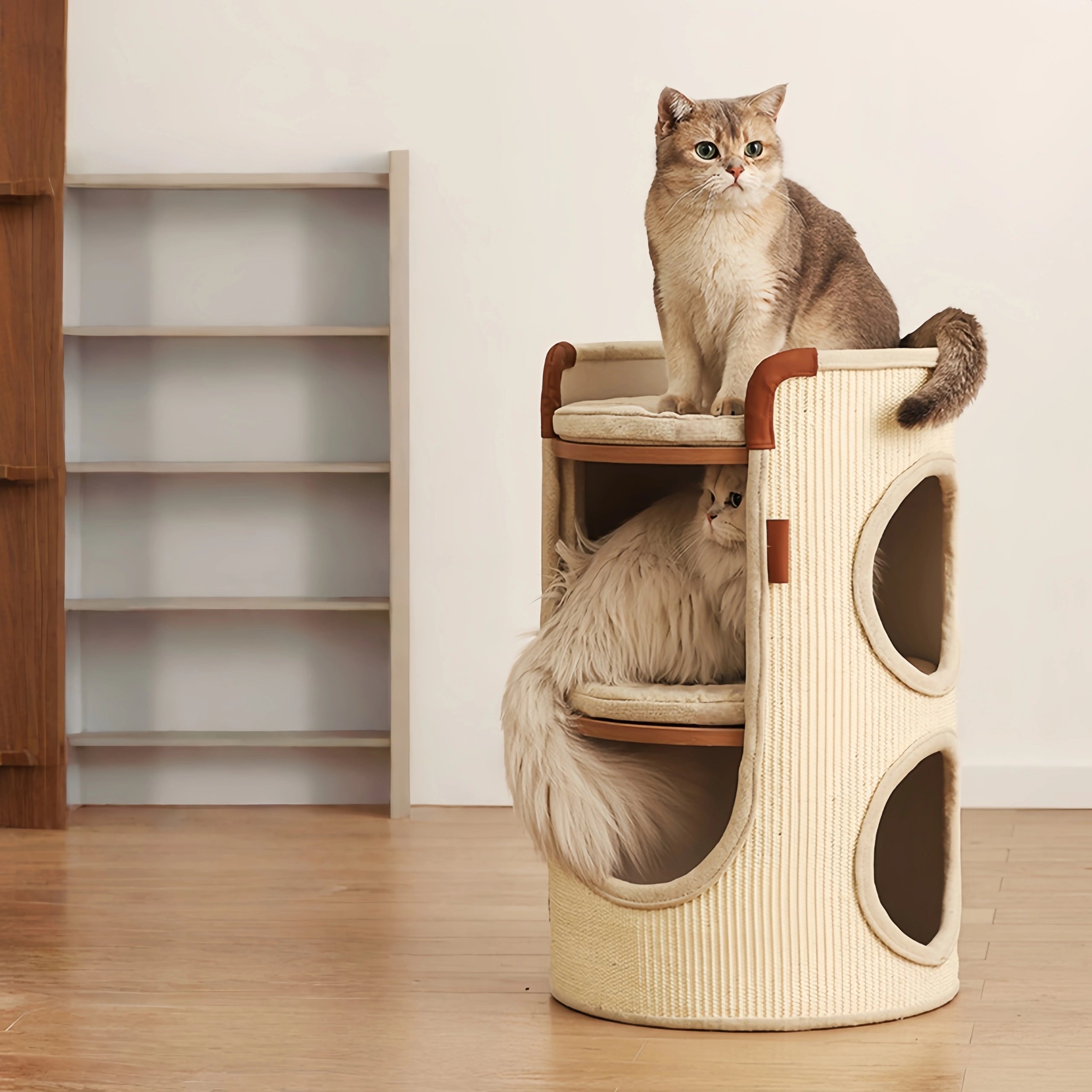 Pettami Double-Layer Sisal Cat House with Climbing Posts, Two-Level Cat Bed for Small and Medium Cats