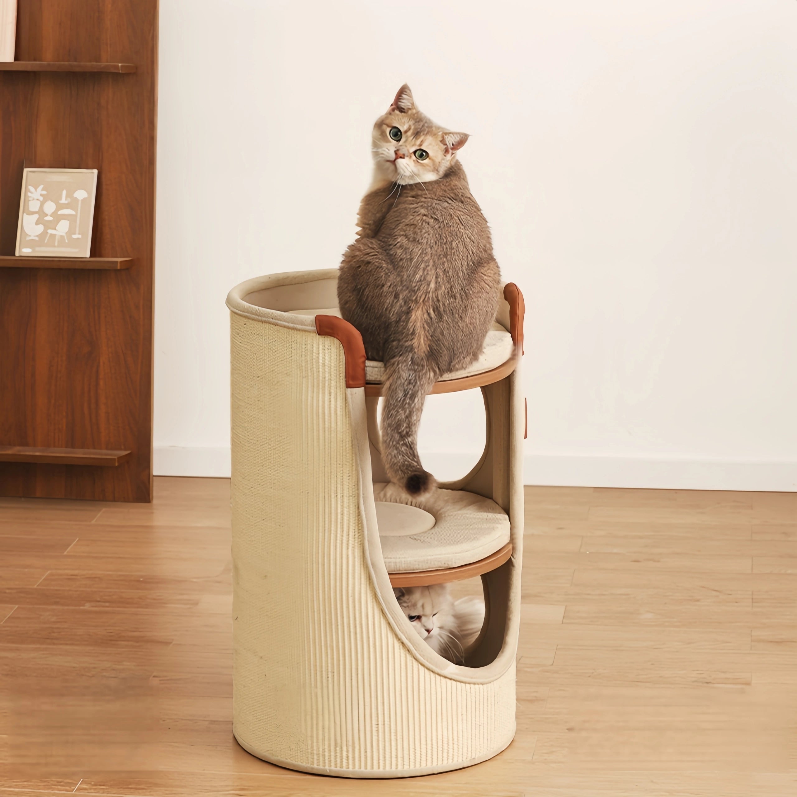 Pettami Double-Layer Sisal Cat House with Climbing Posts, Two-Level Cat Bed for Small and Medium Cats