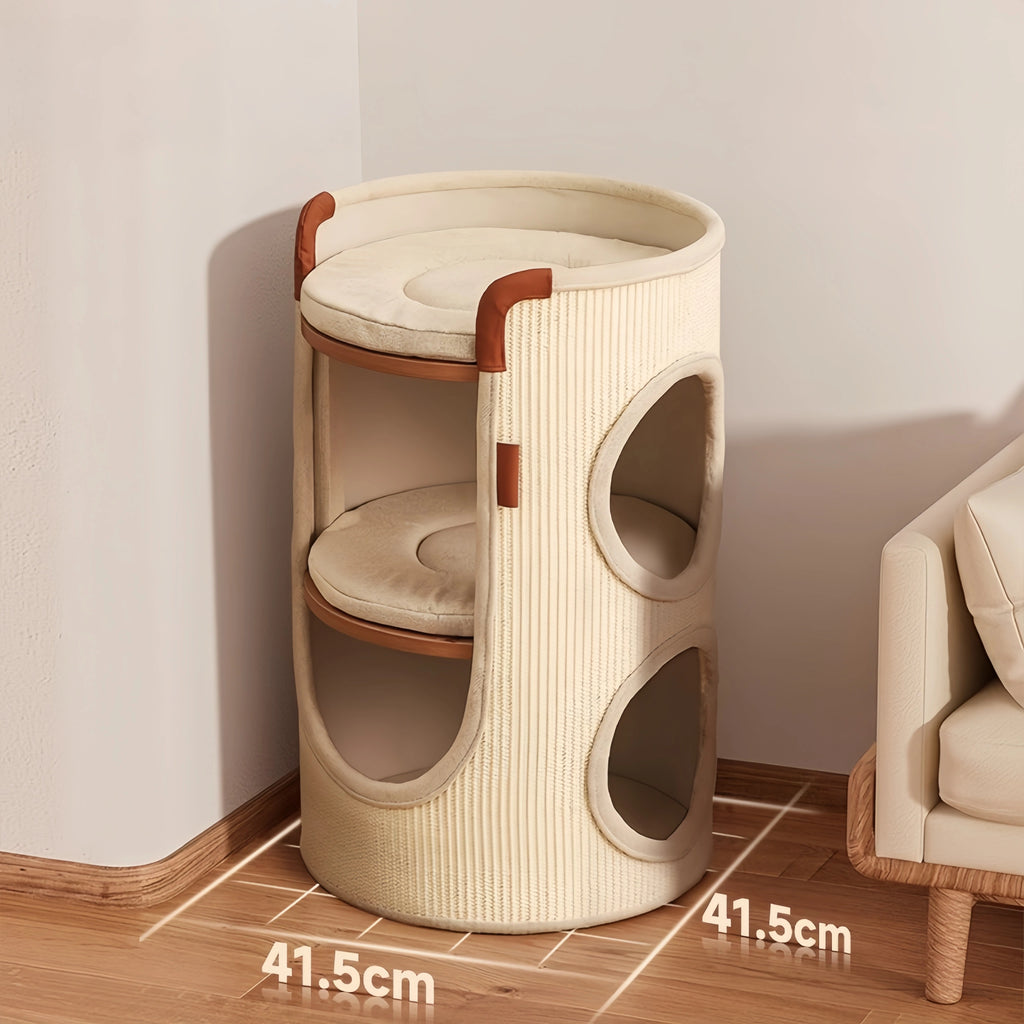 Pettami Double-Layer Sisal Cat House with Climbing Posts, Two-Level Cat Bed for Small and Medium Cats