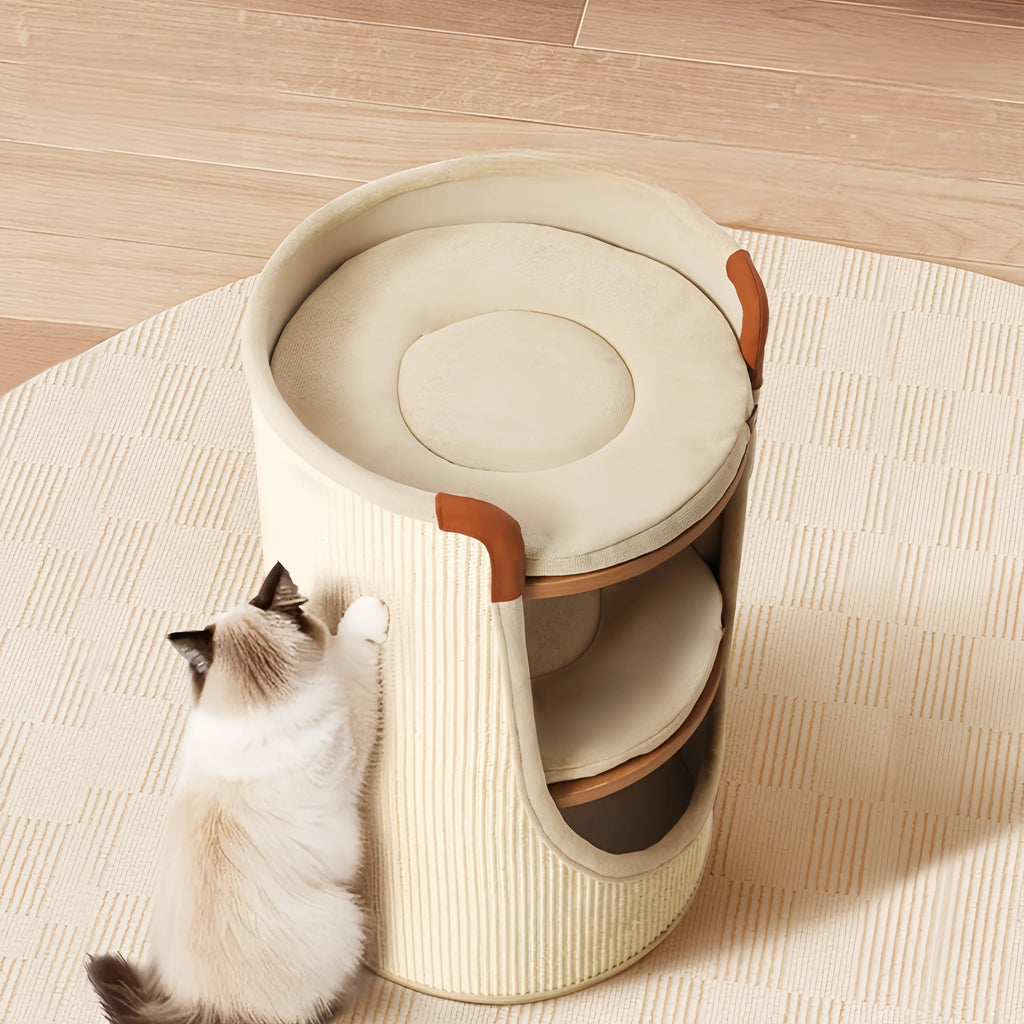 Pettami Double-Layer Sisal Cat House with Climbing Posts, Two-Level Cat Bed for Small and Medium Cats