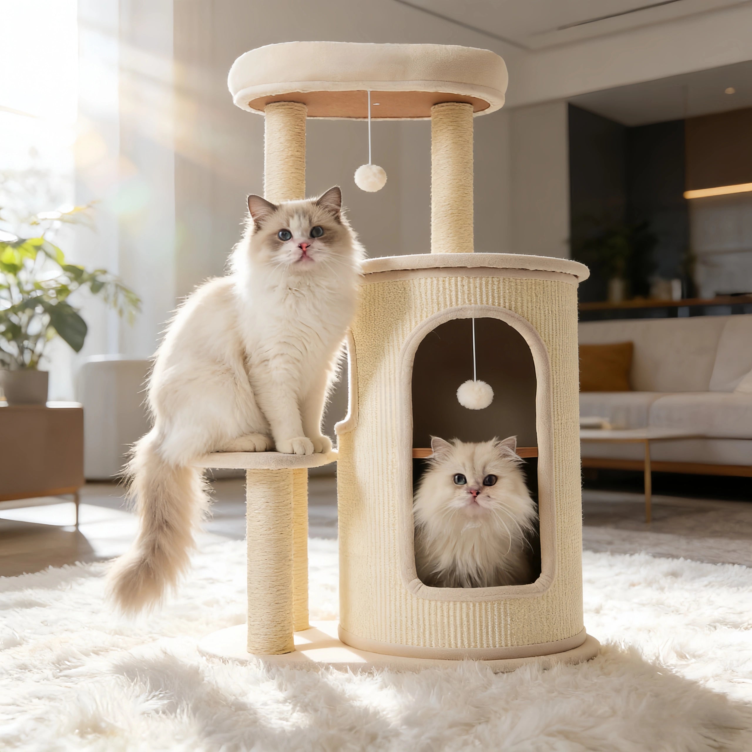 Pettami Multi-Level Cat Tower with Sisal Scratching Posts and Integrated Bed for Small and Medium Cats