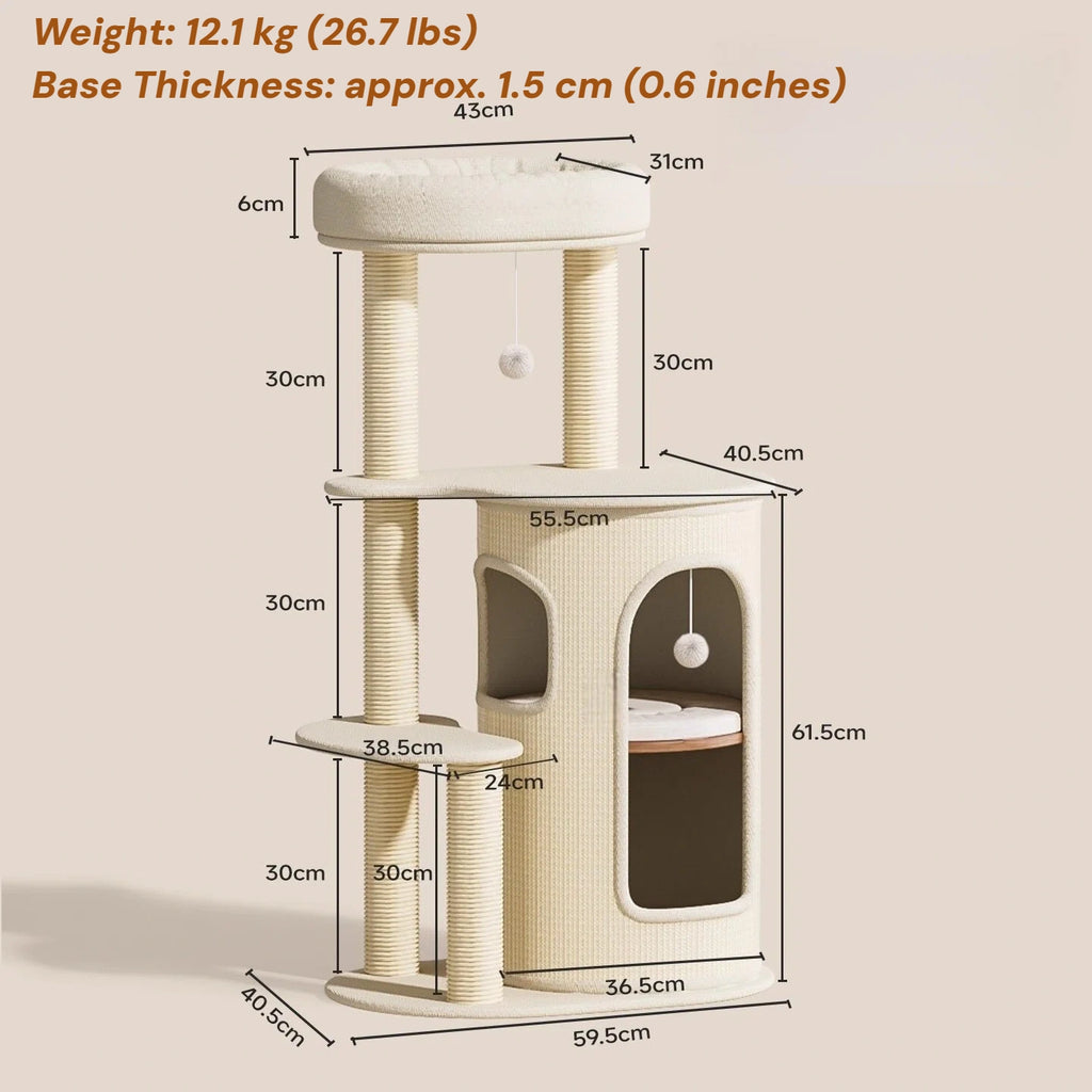 Pettami Multi-Level Cat Tower with Sisal Scratching Posts and Integrated Bed for Small and Medium Cats