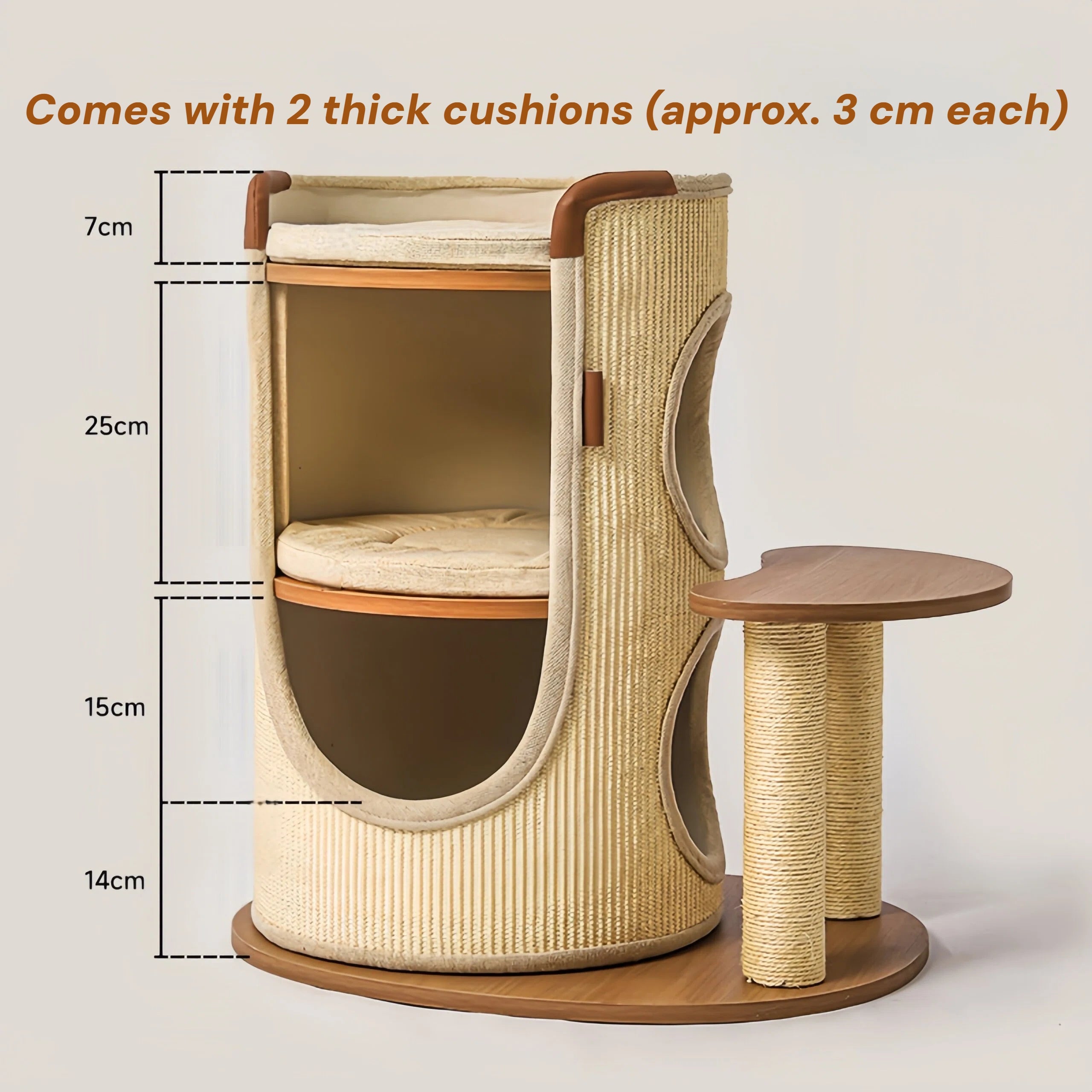 Pettami Multi-Level Cat Tower with Sisal Scratching Posts and Integrated Bed for Small and Medium Cats