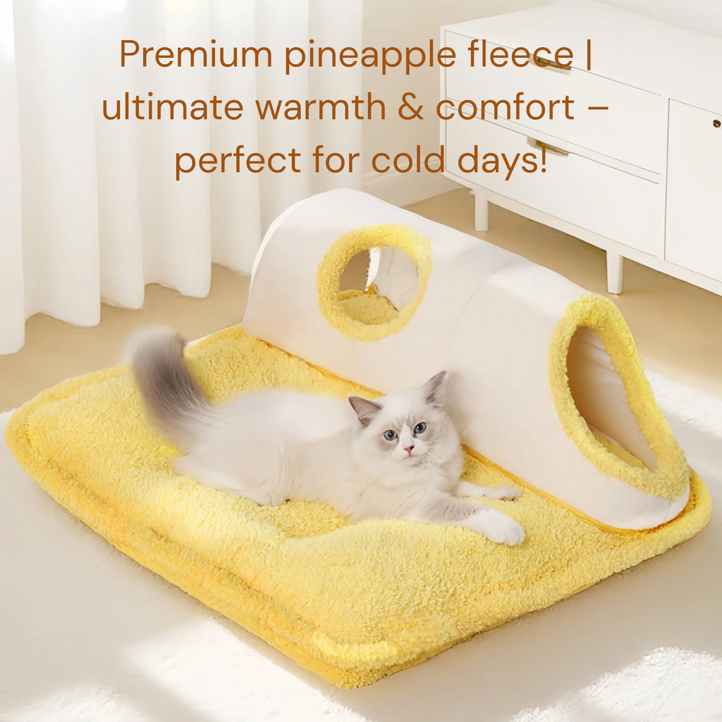 Pettami Plush Tunnel Pet Bed Mat with Removable Washable Cover for Cats