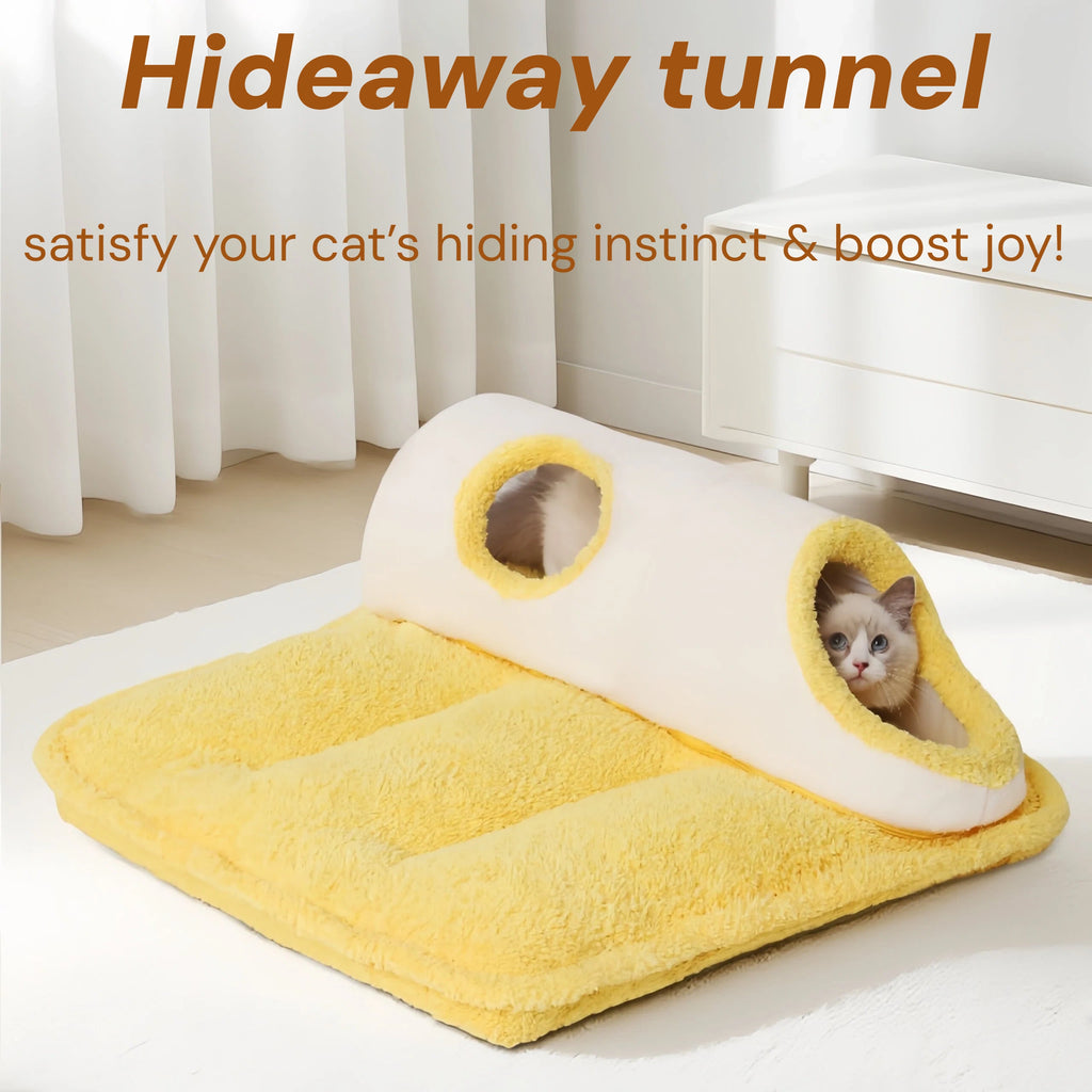 Pettami Plush Tunnel Pet Bed Mat with Removable Washable Cover for Cats