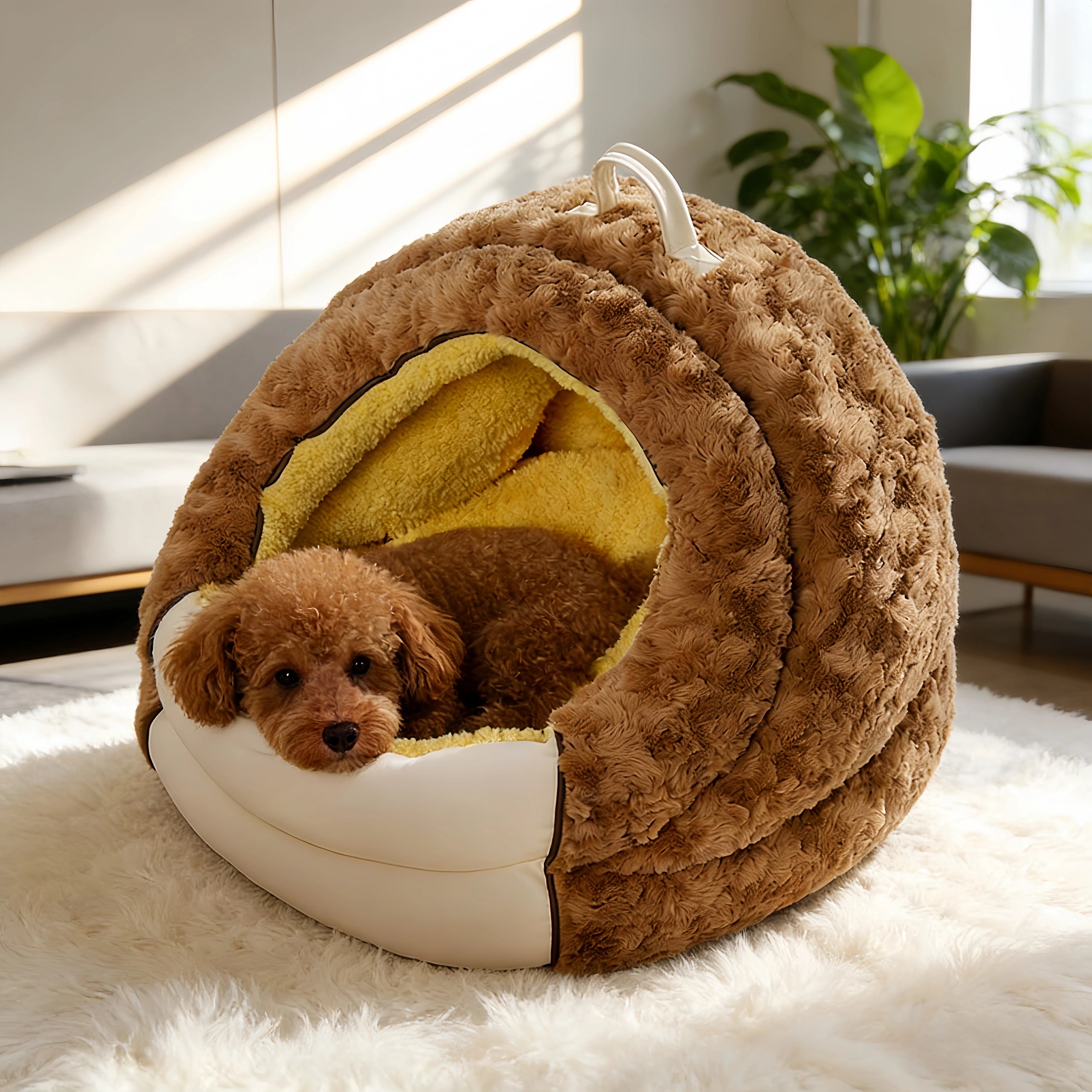 Pettami Semi-Enclosed Dog Bed, Washable Cover for Small and Medium Dogs, M and L Sizes