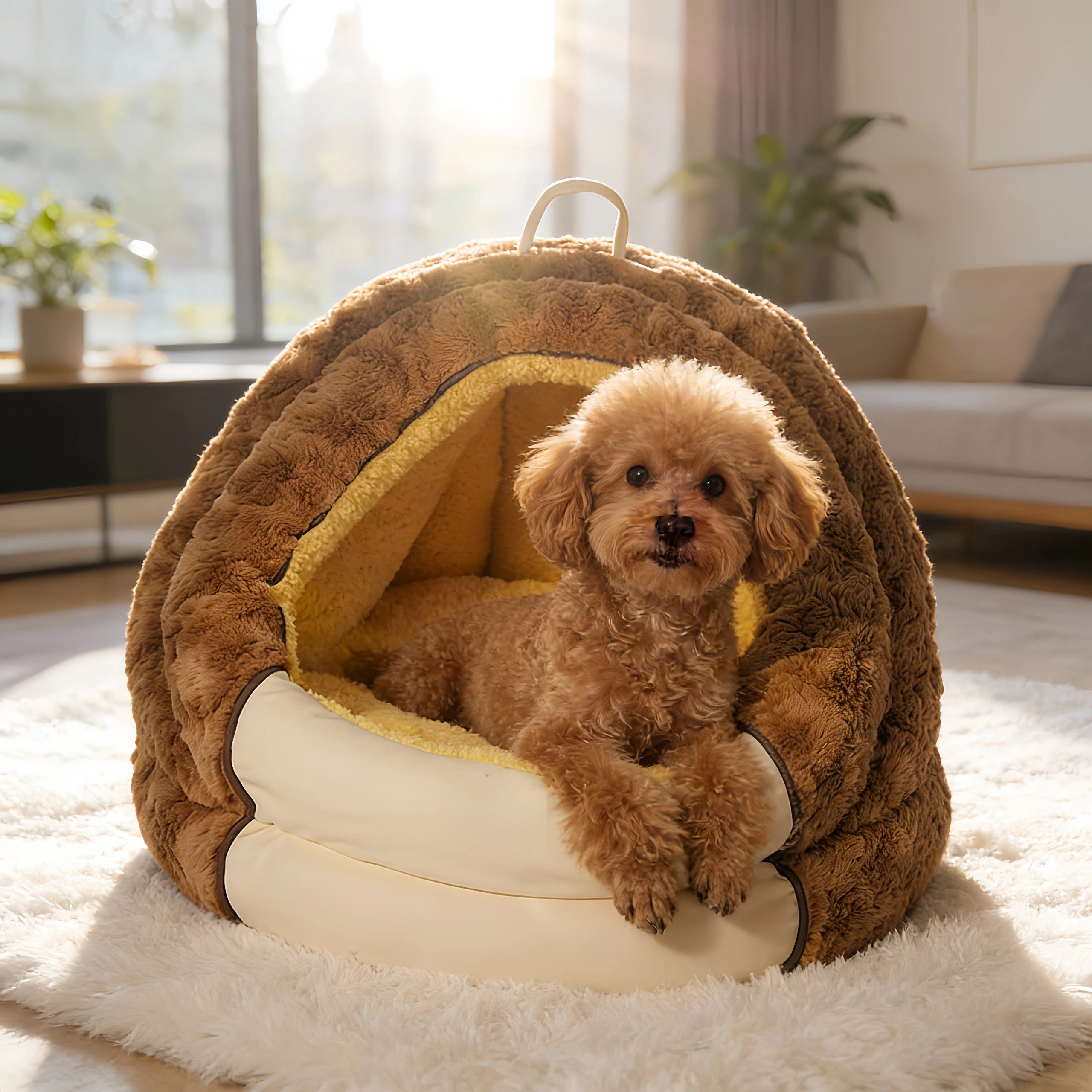 Pettami Semi-Enclosed Dog Bed, Washable Cover for Small and Medium Dogs, M and L Sizes
