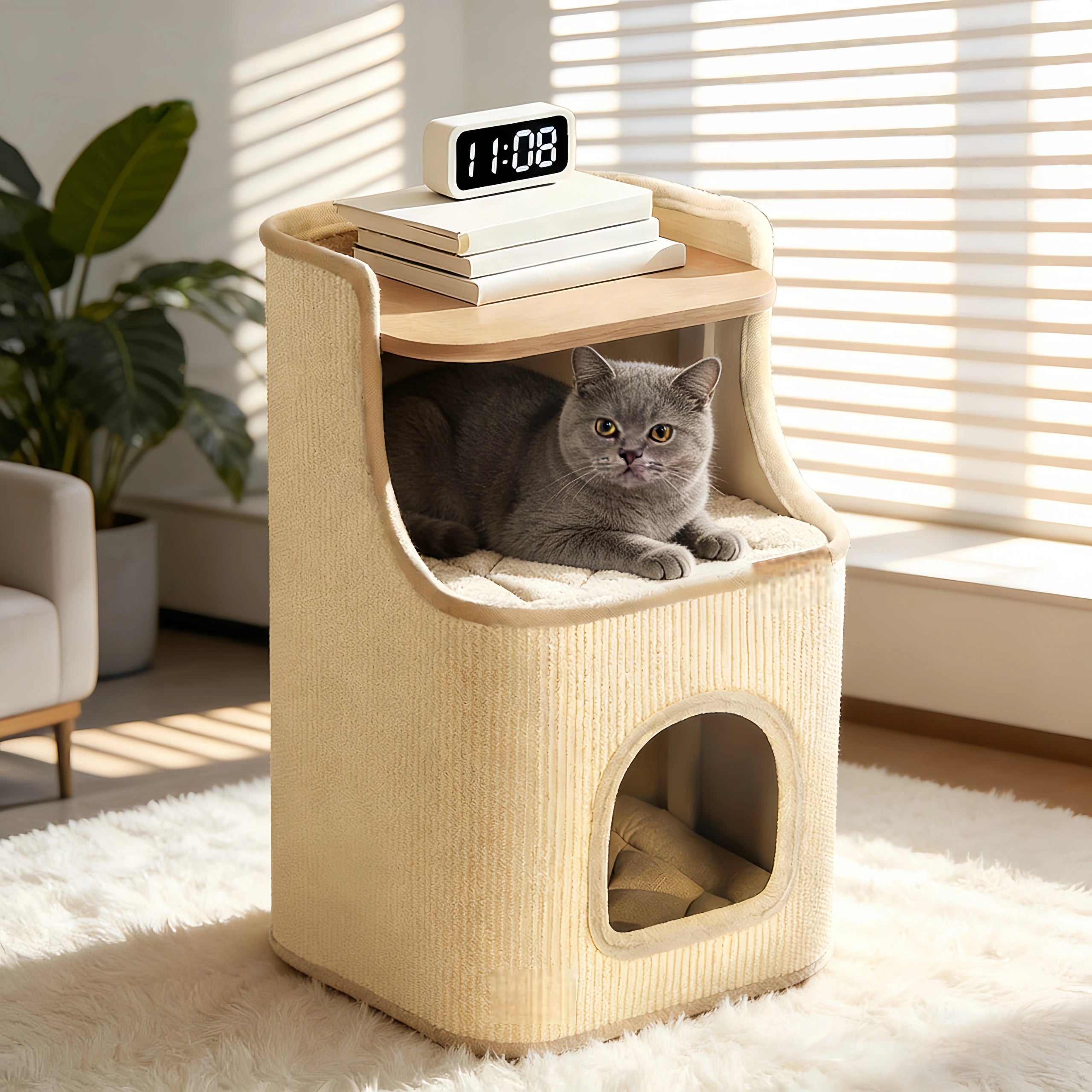 Pettami Sisal Cat Tower with Play and Rest Areas, Space-Saving Design for Small Apartments