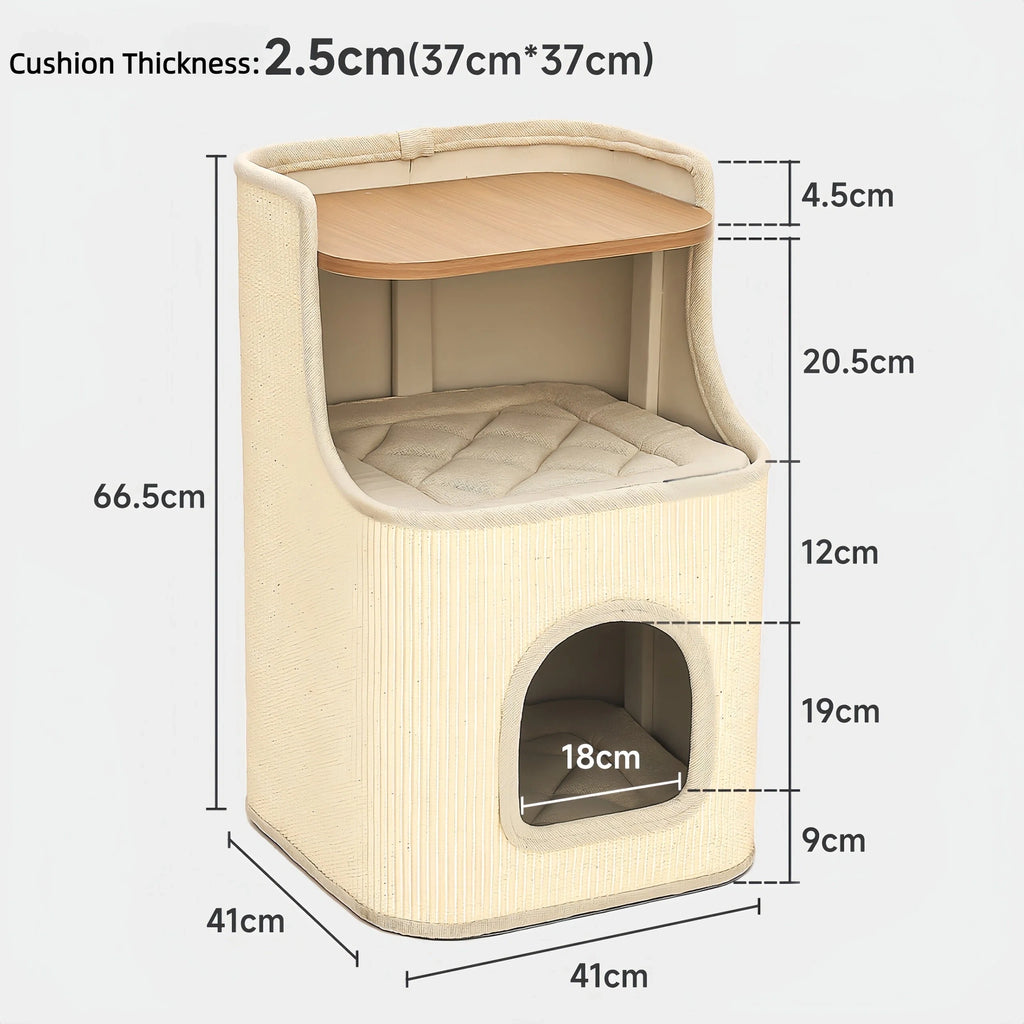 Pettami Sisal Cat Tower with Play and Rest Areas, Space-Saving Design for Small Apartments