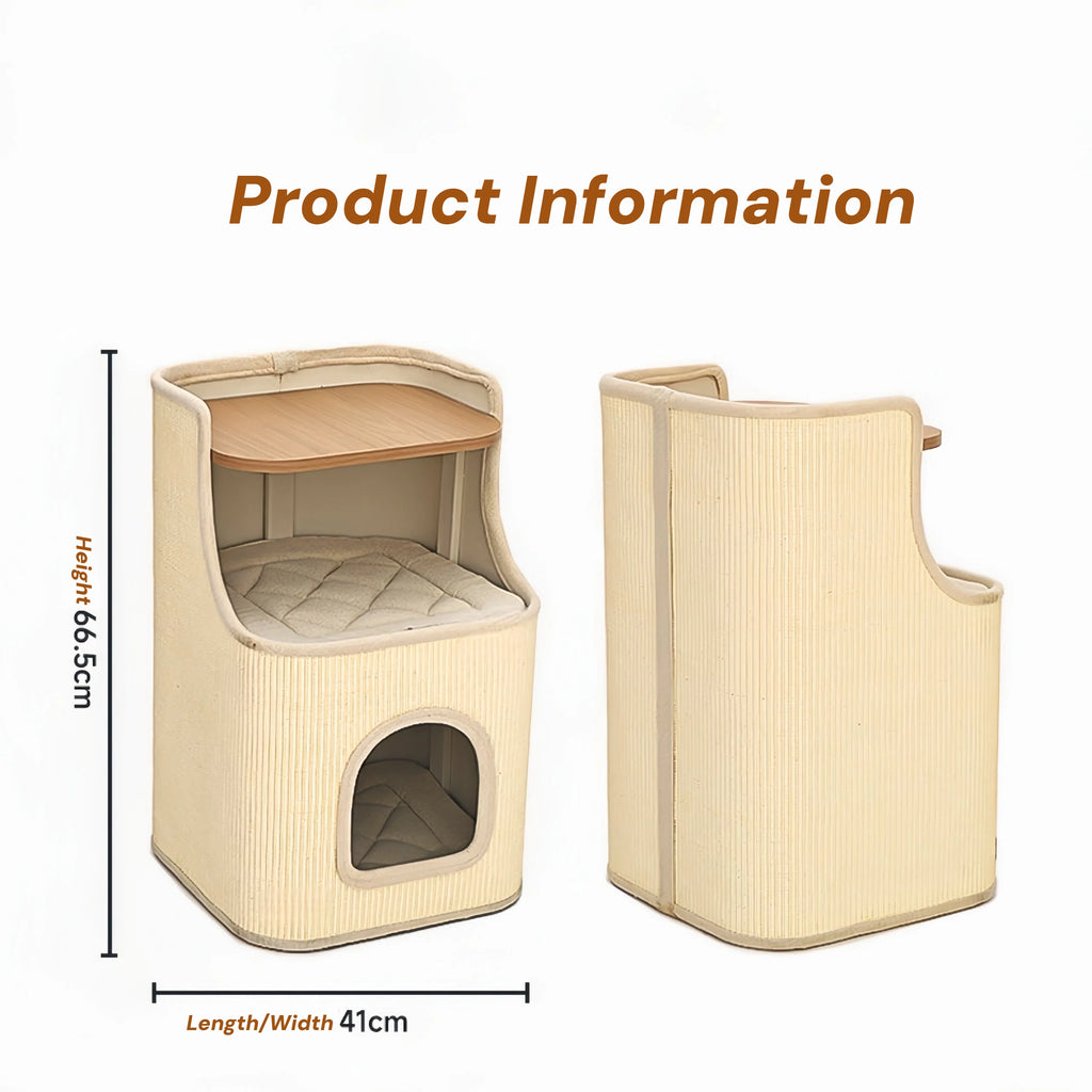 Pettami Sisal Cat Tower with Play and Rest Areas, Space-Saving Design for Small Apartments
