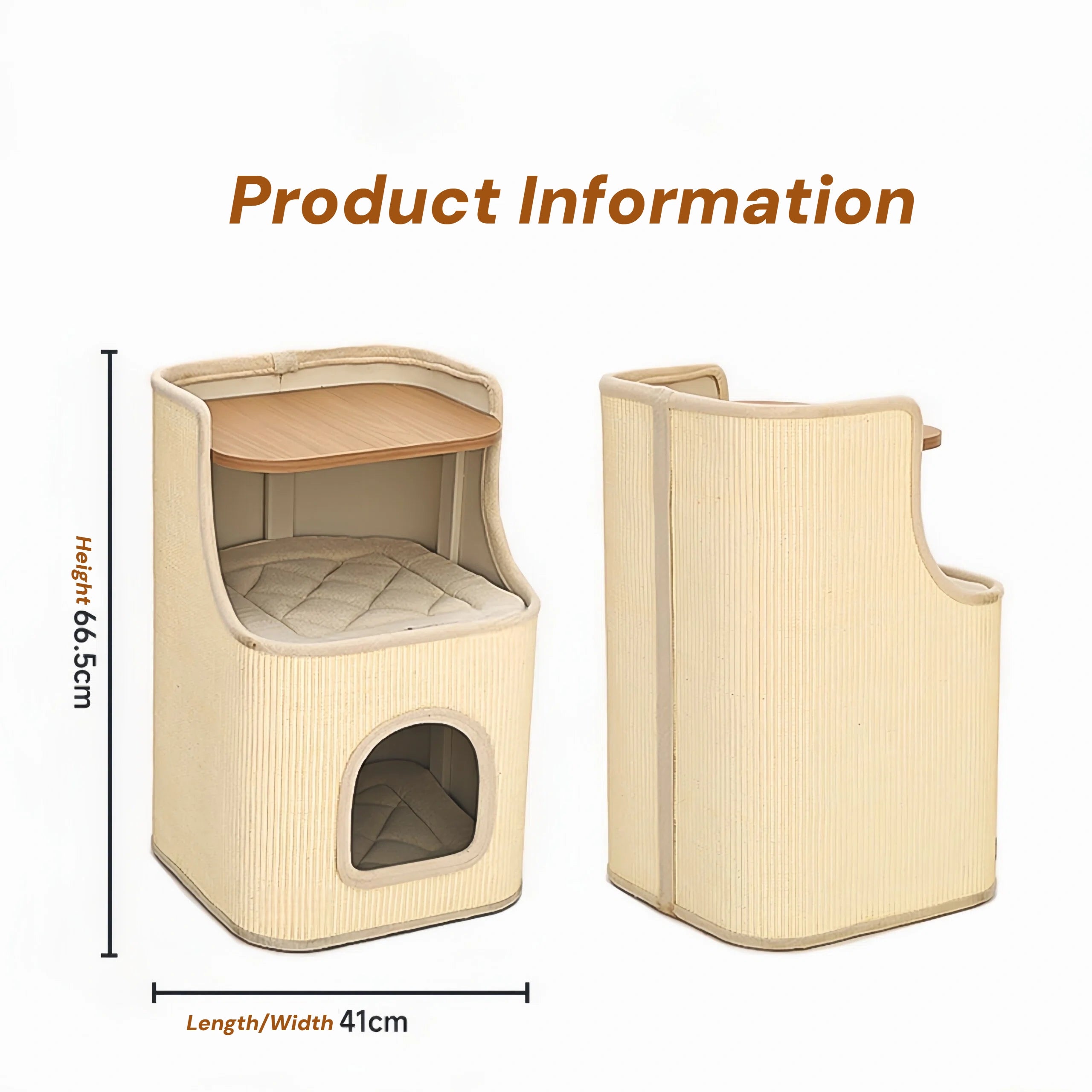 Pettami Sisal Cat Tower with Play and Rest Areas, Space-Saving Design for Small Apartments