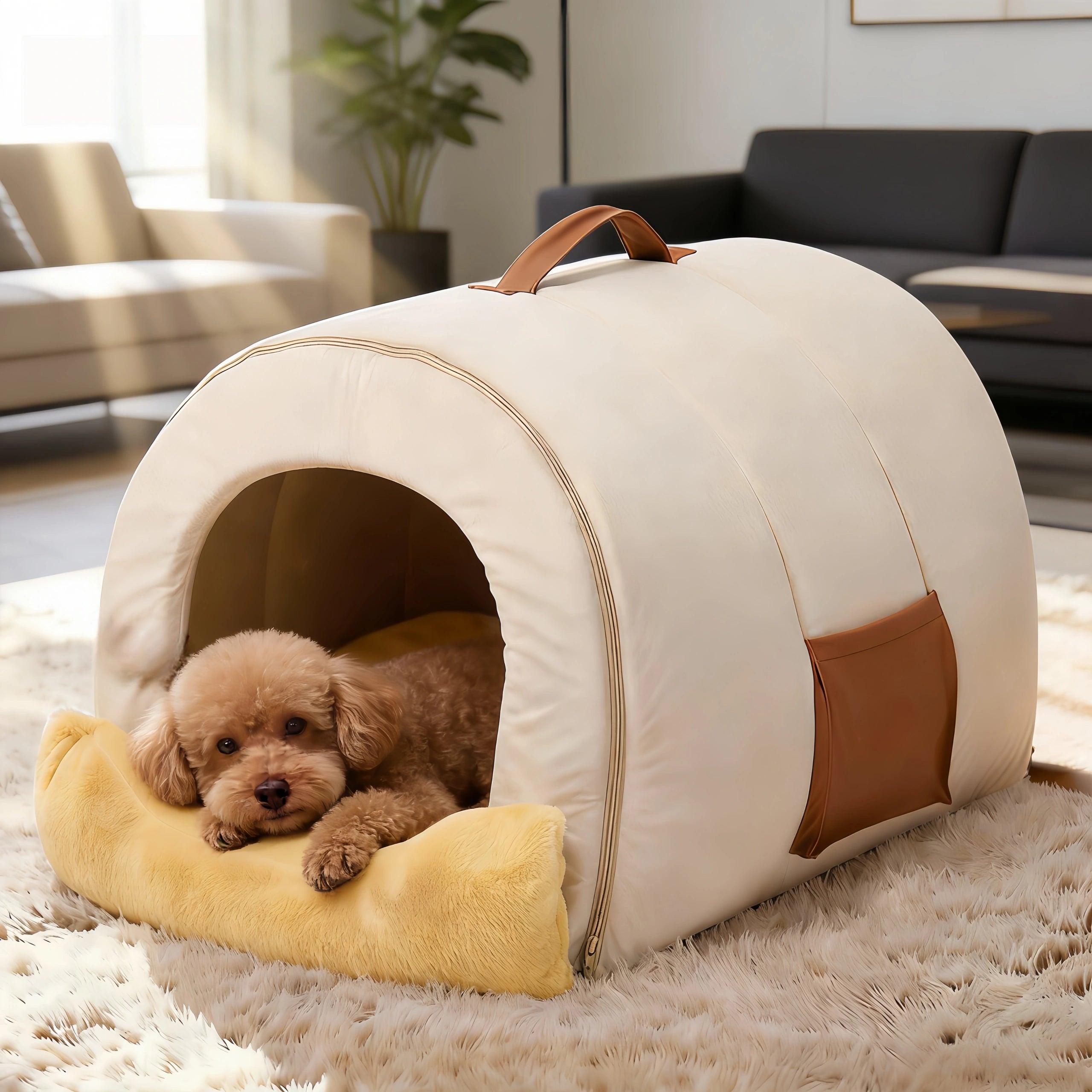 Pettami Washable Fleece Dog Bed with Arch Design, Removable Cover, for Small Medium Dogs