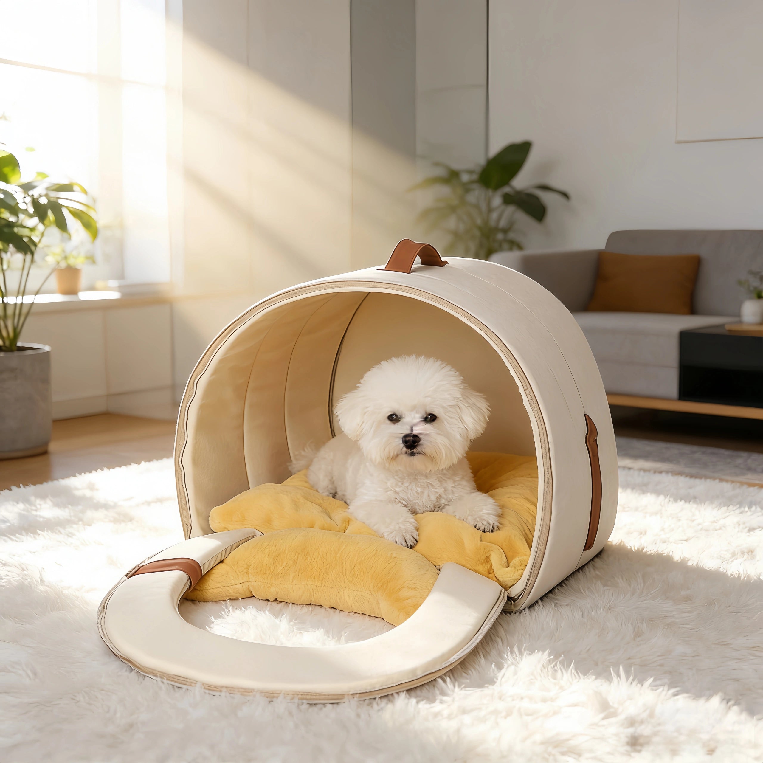 Pettami Washable Fleece Dog Bed with Arch Design, Removable Cover, for Small Medium Dogs